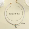 Hanger Kettingen Boheemse Hemelsblauw Liefde Hart Zirkoon Imitatie Parel Ketting Voor Vrouwen Roestvrij Stalen Sluiting Goud Kleur