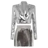 Women's Two Piece Pants 2023 Fashion Personality BLING Shiny Sequin Short Suit Skirt Two-piece Set