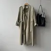 Women's Trench Coats 2023 Women Autumn Khaki Cotton Long Coat Stand Collar Fashion Black Casaco Feminino Abrigo Mujer Femme