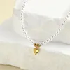 Pendentif Colliers Bohème Jaune Cristal Amour Coeur Imitation Perle Collier Pour Femmes En Acier Inoxydable Couleur Froide Clap