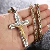 Colliers pendentifs en acier inoxydable multicouche croix Christ Jésus Crucifix pendentifs collier avec 24 '' chaîne mascotte bijoux de haute qualité