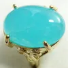 Anello intero ellittico con giada azzurro cielo placcato oro giallo misura 6 7 8 9228N