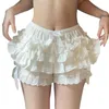 Women's Shorts Womens Lace Trim Layered Ruffle Bloomers Pumpkin Pants Pettipants Spliced Bow Elastic Waist Pajama Lounge