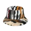 Wide Brim Hats Bucket Hats Fashion Panama Winter Striped Print Faux Fur Fluffy Bucket Hats Women Outdoor Warm Sun Hat Soft Fisherman Cap Girl 230928