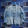 Männer Casual Hemden Vintage Chinesischen Stil Stehkragen Knopf Lose Denim Langarm Hemd Mantel Ankunft