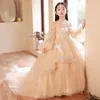 Beautiful Flower Girl Dresses Floor Length Tired Skirt Tulle Applique Bow Kids Formal Childrens First Communion Shiny Princess Ball Gown Wedding Party Dress 403