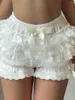 Women's Shorts Womens Lace Trim Layered Ruffle Bloomers Pumpkin Pants Pettipants Spliced Bow Elastic Waist Pajama Lounge