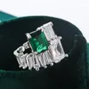 Cluster Rings Luxury Emerald Square Princess Justerbar öppningspar Ring för kvinnor Oregelbundna diamantengagemangsgåva Smycken Silver