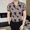 Men's Casual Shirts Vintage Leopard Print For Men Short Sleeve Slim Shirt Streetwear Social Clothing Nightclub Party Tuxedo Blouse