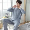 Pijamas masculinos Plus Size Casual Homens Primavera Outono Nightwear Malha Algodão Pijama Conjunto de Mangas Compridas Calças Moda Elegante Mens Lazer