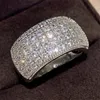 Wedding Rings Luxury Paved CZ Sparkling Women's For Silver Color Wide Ring Engagement Party Fashion Jewelry
