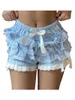 Women's Shorts Womens Lace Trim Layered Ruffle Bloomers Pumpkin Pants Pettipants Spliced Bow Elastic Waist Pajama Lounge