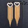 Dangle Earrings LEEKER Vintage Pearl Cubic Zirconia Love Heart Tassel For Women Wedding Accessories Fashion Jewelry 164 LK6