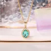 Kedjor Temperament Oval Green CZ Pendant Necklace Women Delicate Wedding Party Neck Accessories Ly Fashion Jewely Fancy Gift