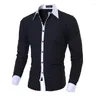 Camisas de vestido masculinas Patchwork Lapela Button Up Camisa Homens Moda Slim Casual Contraste Cor Manga Longa Mens Negócios Branco Preto Tops