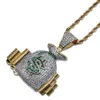 US Money Bag Stack Cash Coins Pendant Halsband Guld Iced Out Bling Cubic Zircon Necklace Men Hip Hop Jewelry3068