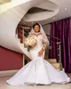 2023 ottobre arabo Aso Ebi Plus Size bianco sirena abito da sposa perle in rilievo abiti da sposa vintage abiti ZJ054