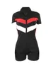 Women's Tracksuits Jumpsuit Shorts For Women Short Sleeve Turtleneck Zipper Romper Casual Striped Bodysuits Summer Playsuits Bodycon 2023