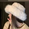 Wide Brim Hats Bucket Hats Winter Fluffy Faux Mink Fur Bucket Hat Women Warm Thick Plush Beanies Hat Lady Korea Luxury Fashion Panama Fisherman Cap 230928