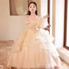 Beautiful Flower Girl Dresses Floor Length Tired Skirt Tulle Applique Bow Kids Formal Childrens First Communion Shiny Princess Ball Gown Wedding Party Dress 403