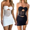 Vestidos de trabalho 2 pçs/set vestido curto duas peças conjunto envoltório peito colheita superior laço arco elegante saia terno moda sexy bodycon para férias de fim de semana