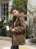 Kadınlar Kürk Faux Ceket Kadın Leopar Kulak Sevimli Kapşonlu Uzun Kollu 2023 Kış Moda Gevşek Kalın Sıcak Giysiler