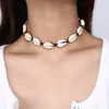 Nytt mode svart repkedja naturligt snäckskal choker halsband krage halsband skal choker halsband för sommar strand gife gb866229l