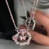 Anhänger Halsketten Charm Design Rosa Herz Zirkon Anhänger Halskette Für Frauen Korea Trendy Kristall Schmetterling Colliers Kette Luxus Schmuck