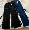 Jeans da uomo americani a vita alta Harajuku retrò multi tasche in pizzo da donna pantaloni larghi da strada larghi pantaloni sportivi Hip Hop da uomo