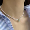 Anhänger Halsketten Bohemian Sky Blue Love Heart Zirkon Imitation Perlenkette Für Frauen Edelstahl Verschluss Gold Farbe