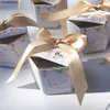 Cadeau cadeau créatif gris marbre pyramide boîte de bonbons sac pour fête bébé douche boîtes de papier paquet faveurs de mariage merci276z