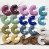 Hoop Earrings UJBOX Wholesale Multicolor Antiallergy Purple Blue Brown Green Acrylic Two-tone Thick Chunky For Women