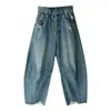 Jeans da Donna MICOCO N7502C Artsy Old Frayed Taglio Tridimensionale Baggy Skinny a Vita Alta Banana