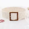 Ceintures Bohême Square Pin Boucle Élastique Tressé Femmes PP Paille Fausse Herbe Tissée Large Ceinture Robe Décorative Vacances