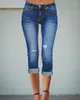 Jeans da donna 2023 Autunno Moda Casual Blu navy a vita bassa Foro che rompe i pantaloni skinny in denim 7/10