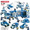 1100 قطعة مركز شرطة المدينة طقم طقم Toddler Block Toys Swat Mobile Cender Center Truck With Police Car Helicopter Patrol Boat مناسب للبنين والبنات