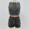 Pantalon deux pièces pour femmes 2023 Star Fashion Zipper Denim Tank Top Shorts Set