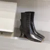 Toteme couro dedo do pé quadrado botas de tornozelo de salto baixo moda botas vestido sapatos de designer de luxo feminino calçado de fábrica