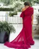 Feestjurken Donker Bordeaux Veer Avond Chiffon Prom Dress Off Schouder Vestidos Jurken Formele Gelegenheid Vrouwen 2023 Arabisch