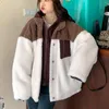 Giacche da donna Inverno caldo pile spesso per le donne Coreano Zip Up Patchwork Cappotto con cappuccio Capispalla in lana d'agnello con tasche