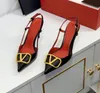 Sandals Designer Women High Heels Shoes 4cm 6cm 8cm 10cm Pointed Metal Buckle Genuine Leather Shallow Back Strap Black Matte Women's Sandal with Red Dust Bag 34-44