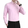 Мужские платья рубашки весна и осенняя рубашка с длинным рукавом Slim Fit Corean Edition Pink Youth