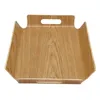Tea Trays 2X Luxury Desk Table Bamboo In Bed Bread Wooden Tray Wood Fruit Breakfast Food Cake Coffee Serving With Handles