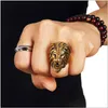 Anillos de Hip Hop con cara de león de alta calidad de acero inoxidable para hombres y mujeres, creadores de tendencias, Joyas, discoteca, cantante, joyería de dedo Punk, oro, Siz2524