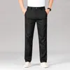 Calças masculinas em linha reta verão fino lyocell tecido baggy calças masculino clássico de alta qualidade roupas de marca cinza preto