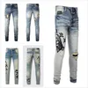 Jeans de designer pour hommes Jeans Pantalon de randonnée Ripped Hip Hop High Street Marque de mode Pantalones Vaqueros Para Hombre Moto Broderie Ajustement serré