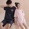 Erkekler pijama çift pijama set moda onun ve onun yaz pamuk şortları kawaii pjs kadın yakışıklı çocuk gündelik pijamas