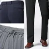 Trajes de hombre Pantalones de traje de negocios elásticos gran elasticidad con cordón de cintura elástica de cintura alta para hombres