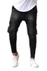 Jeans pour hommes rétro multi-poches fermeture éclair élastique baggy Y2k hip hop streetwear lâche droite jambe large pantalon en denim pour hommes