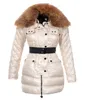Autumn Winter Women's White Duck Down Parkas Zipper Single Breasted Jackets Hooded Fur Thick Sashes Woman's Slim Long Coats MKW23006